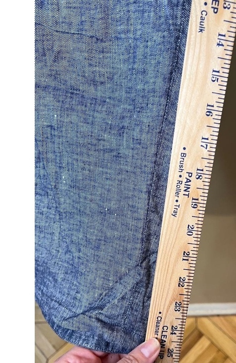 Theory Blue Textured Elastic Waist Cropped Linen Pants Size 10 - Picture 6 of 11